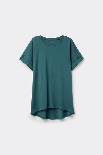 DARK PETROLIO Cotton T-Shirt with Kimono Turn-Up, 5701_727Y, large image number 3