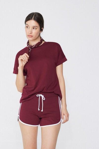 Red Cotton T-Shirt With Kimono Turn-Up, 5701_870W, large image number 0