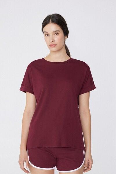 Red Cotton T-Shirt With Kimono Turn-Up, 5701_870W, large image number 1