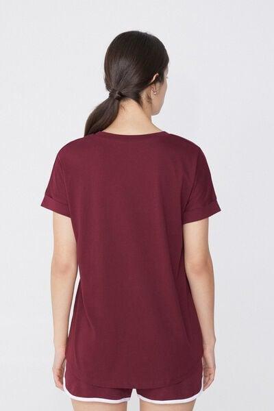 Red Cotton T-Shirt With Kimono Turn-Up, 5701_870W, large image number 2