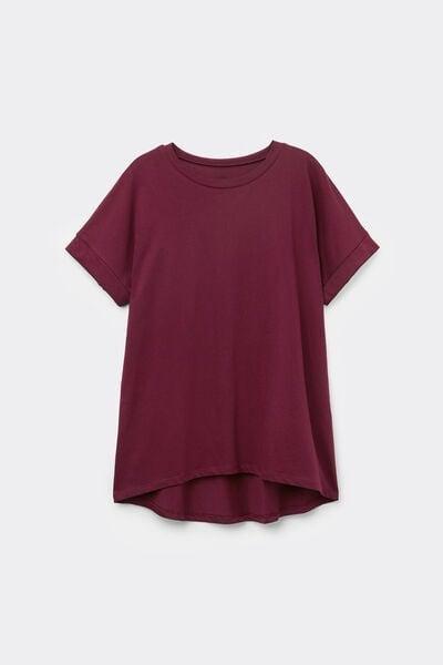 Red Cotton T-Shirt With Kimono Turn-Up, 5701_870W, large image number 3