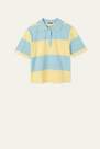Tezenis - LIGHT BLUE/PALE YELLOW Pique Cotton Short Sleeve Polo Shirt