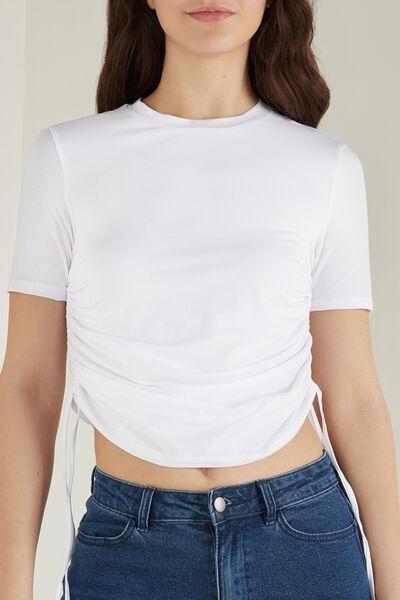 White Drawstring Cotton T-Shirt, White, large image number 0