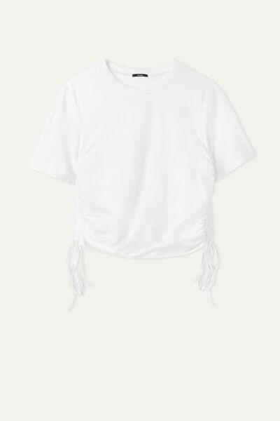 White Drawstring Cotton T-Shirt, White, large image number 4