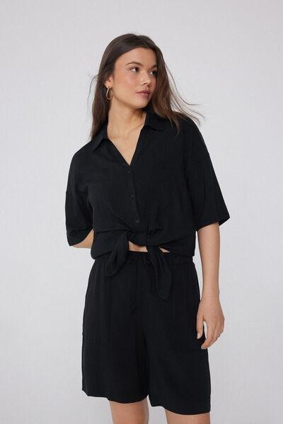 Black Short Sleeve Canvas Shirt, , large image number 1