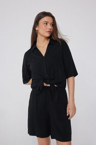 Black Short Sleeve Canvas Shirt, Black, large image number 5