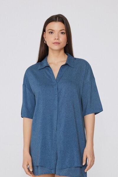 Purple Short Sleeve Canvas Shirt, , large image number 0