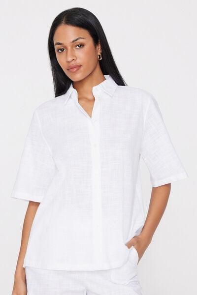 White Short Sleeve 100% Cotton Shirt, White, large image number 1