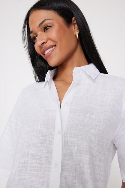 White Short Sleeve 100% Cotton Shirt, White, large image number 3