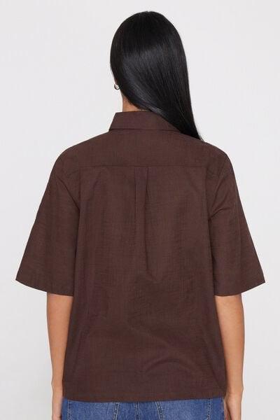 Brown Short Sleeve 100% Cotton Shirt, 5701_325Z, large image number 2