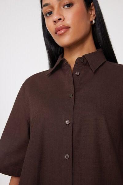 Brown Short Sleeve 100% Cotton Shirt, 5701_325Z, large image number 3