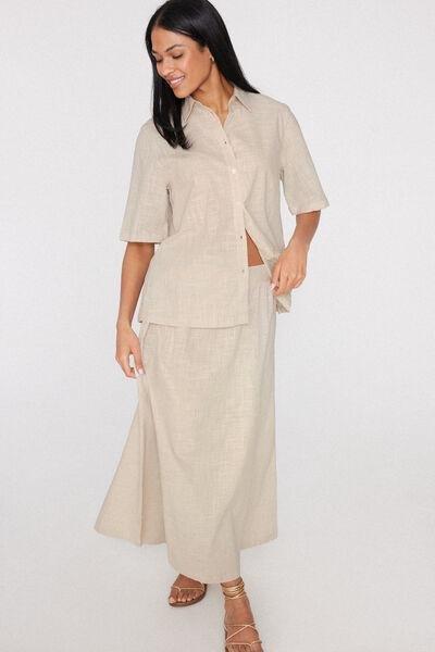 Beige Short Sleeve 100% Cotton Shirt, 5701_350Z, large image number 0