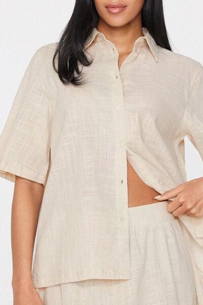 Beige Short Sleeve 100% Cotton Shirt, 5701_350Z, large image number 3