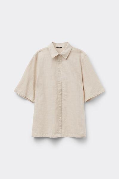 Beige Short Sleeve 100% Cotton Shirt, 5701_350Z, large image number 4