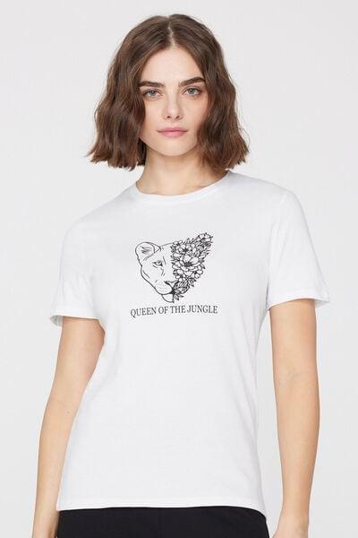 White Printed 100% Cotton T-Shirt, 5701_173Z, large image number 1