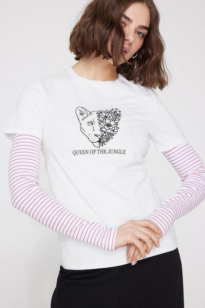 White Printed 100% Cotton T-Shirt, 5701_173Z, large image number 3