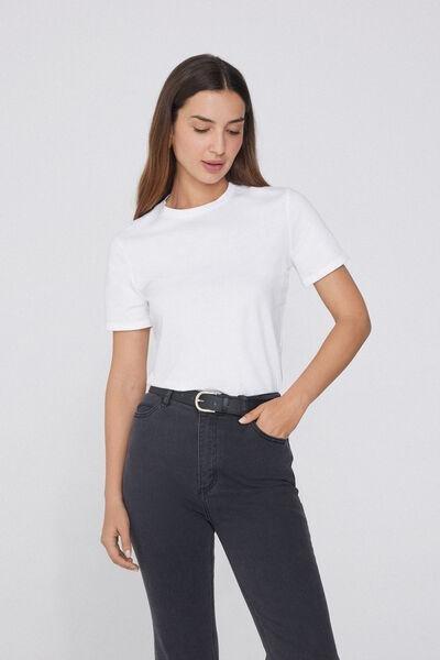 White Round-Neck Cotton T-Shirt, White, medium