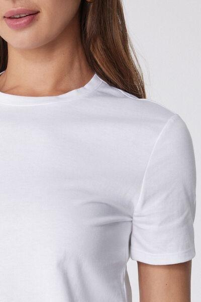 White Round-Neck Cotton T-Shirt, White, large image number 2