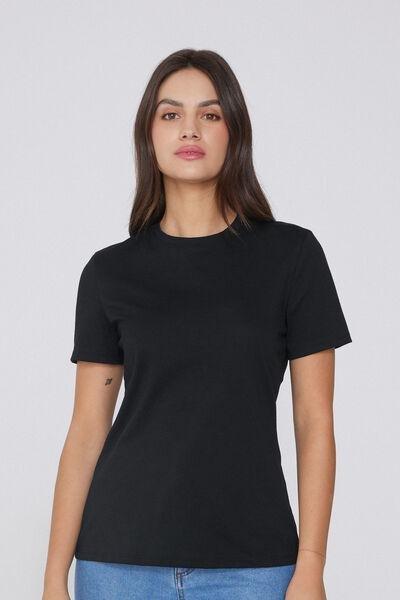 Black Round-Neck Cotton T-Shirt, Black, medium