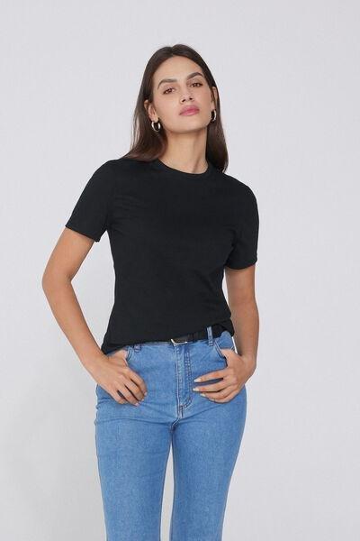 Black Round-Neck Cotton T-Shirt, Black, large image number 1