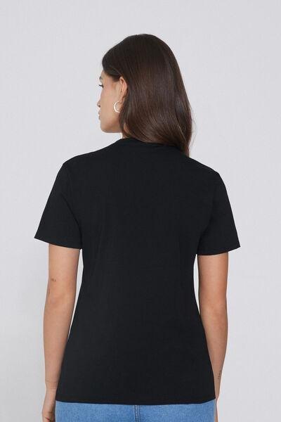 Black Round-Neck Cotton T-Shirt, Black, large image number 2