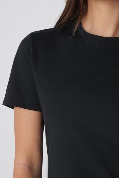 Black Round-Neck Cotton T-Shirt, Black, large image number 3