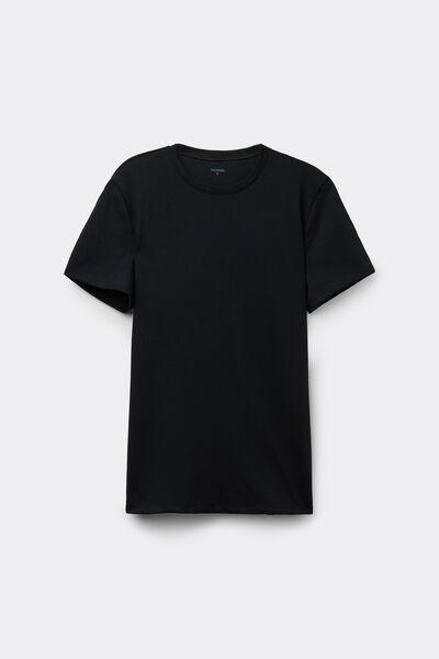 Black Round-Neck Cotton T-Shirt, Black, large image number 4