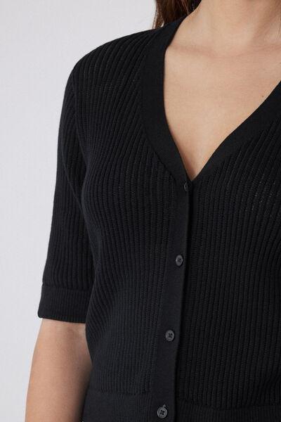 Black Ribbed Openwork Cardigan, , large image number 3