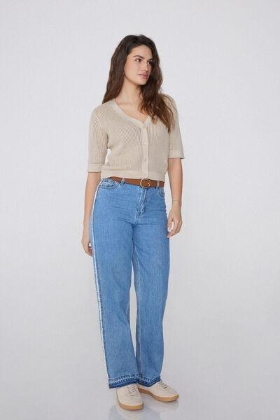 Ecru Ribbed Openwork Cardigan, , large image number 1