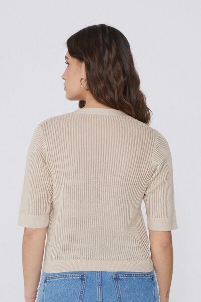 Ecru Ribbed Openwork Cardigan, , large image number 2