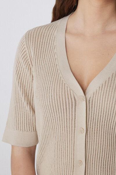 Ecru Ribbed Openwork Cardigan, , large image number 3