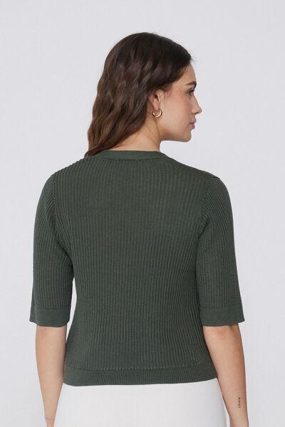 Green Ribbed Openwork Cardigan, , large image number 2