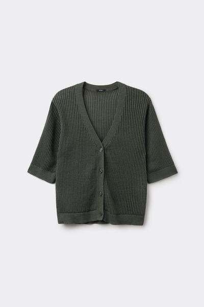 Green Ribbed Openwork Cardigan, , large image number 4
