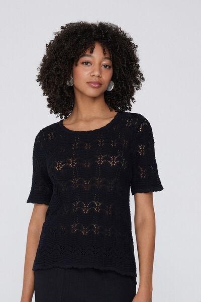 Black Short Sleeve Crochet Top, , large image number 0
