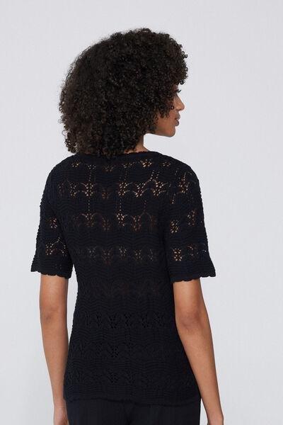 Black Short Sleeve Crochet Top, , large image number 2