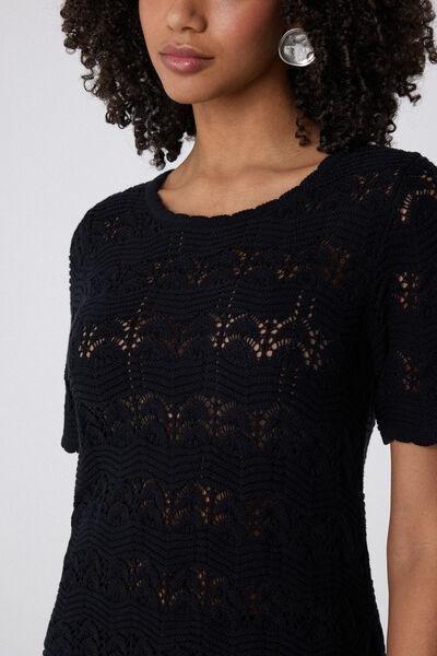 Black Short Sleeve Crochet Top, , large image number 3