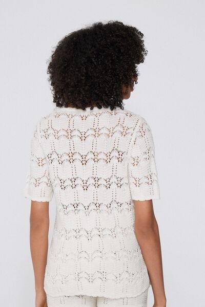 Cream Short Sleeve Crochet Top, , large image number 2