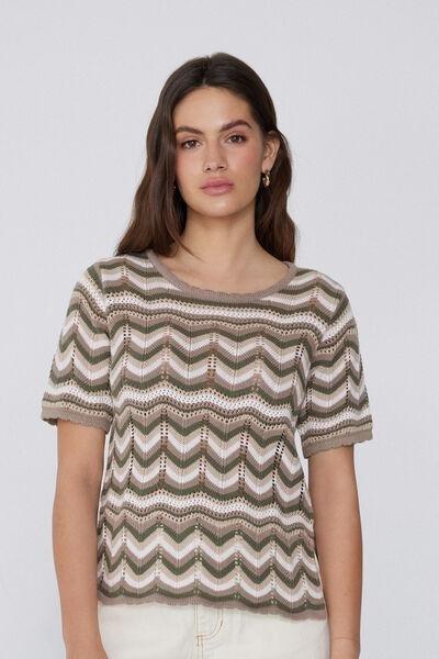 Brown Short Sleeve Crochet Top, , large image number 0