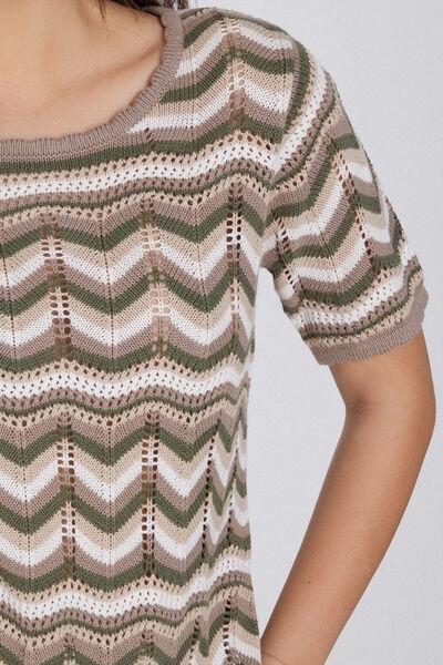 Brown Short Sleeve Crochet Top, , large image number 2