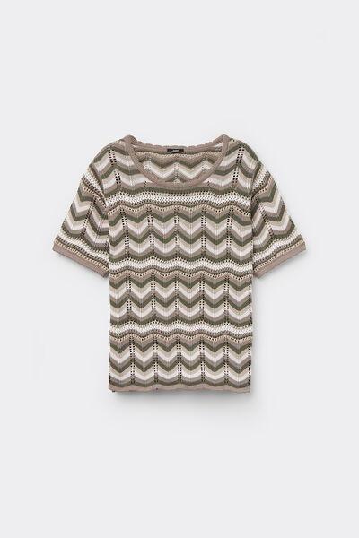 Brown Short Sleeve Crochet Top, 5701_768Y, large image number 4