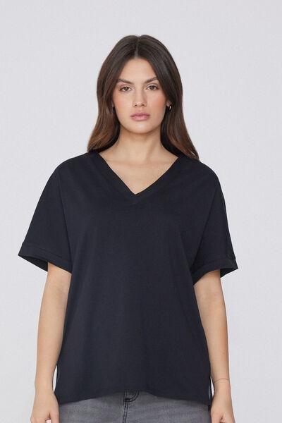 Black V-Neck T-Shirt, , large image number 0