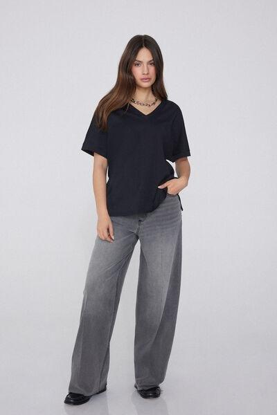 Black V-Neck T-Shirt, Black, large image number 0