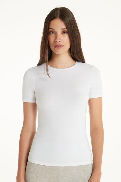 White Crew-Neck Stretch-Cotton T-Shirt, , large image number 0