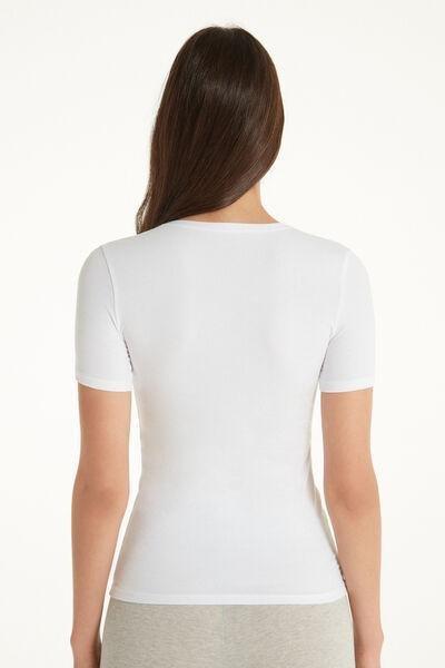 White Crew-Neck Stretch-Cotton T-Shirt, , large image number 2