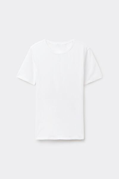 تي شيرت أبيض من القطن المطاطي برقبة دائرية, White, large image number 2