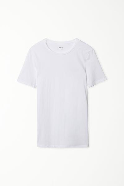 White Crew-Neck Stretch-Cotton T-Shirt, , large image number 4