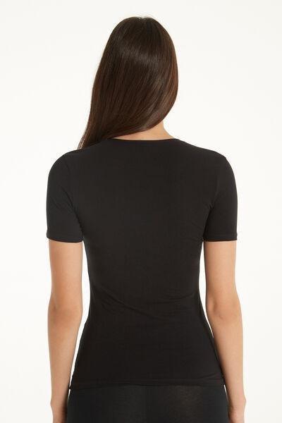 Tezenis - Black Crew-Neck Stretch-Cotton T-Shirt