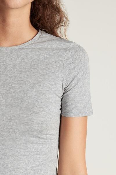 Grey Crew-Neck Stretch-Cotton T-Shirt, , large image number 3
