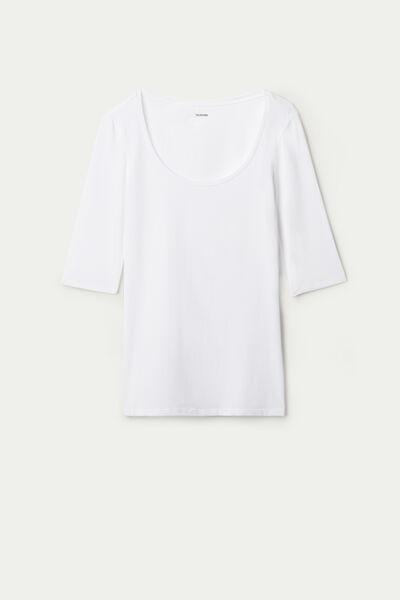 Tezenis - White Short-Sleeve Scoop-Neck Cotton Top