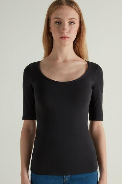 Black Short-Sleeve Scoop-Neck Top, , large image number 0